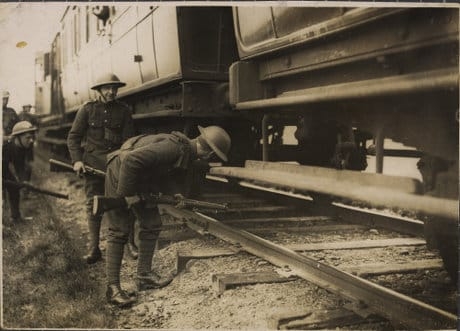 British soldiers searching trains on Kerry line for republicans. 1921